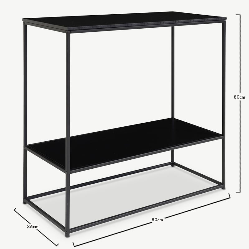 Vice Konsolentisch, schwarzer Rahmen & zwei schwarze Regale Abmessungen