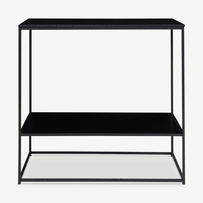 Vice Konsolentisch, schwarzer Rahmen & zwei schwarze Regale Frontansicht