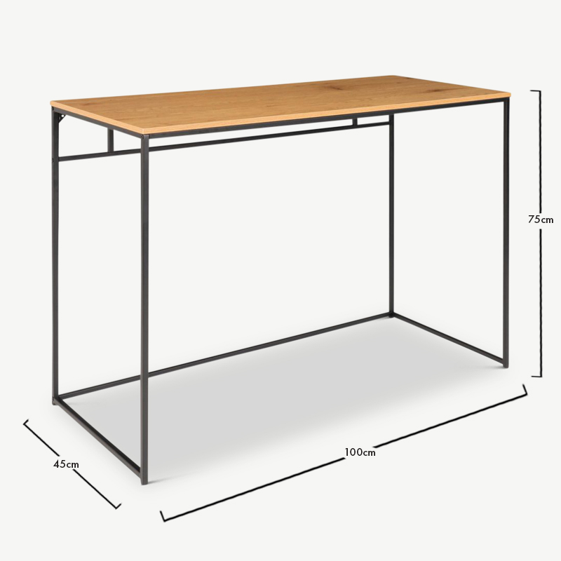 Vice bureau, eiken blad & zwart frame afmetingen