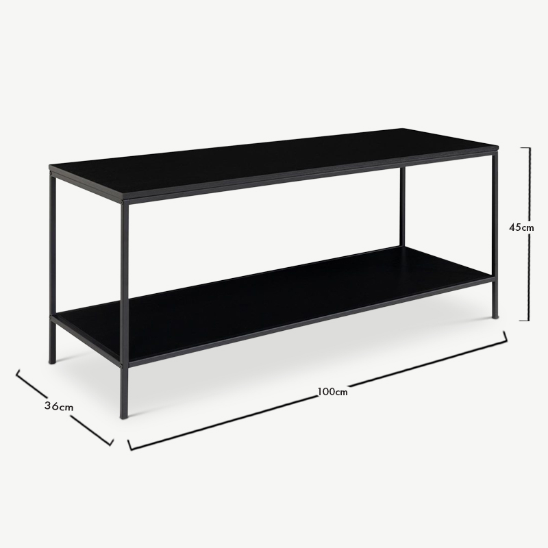 Meuble TV Vice, cadre noir et deux étagères noires dimensions