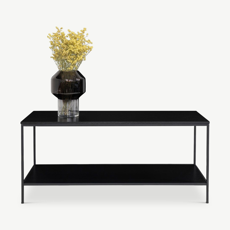 Meuble TV Vice, cadre noir et deux étagères noires vue de face