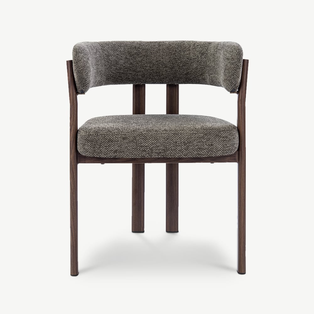 Chaise Percy à Accoudoirs, Tissu Anthracite, Cadre Noyer