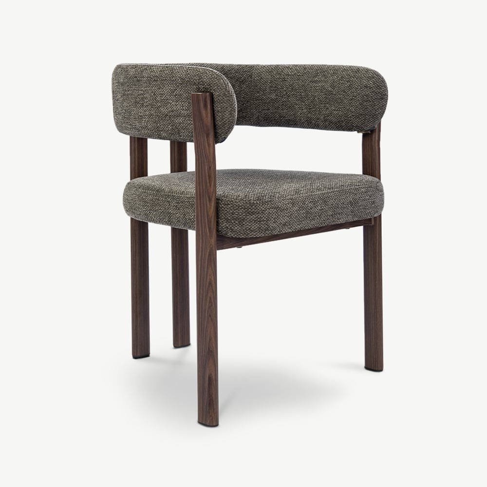 Chaise Percy à Accoudoirs, Tissu Anthracite, Cadre Noyer