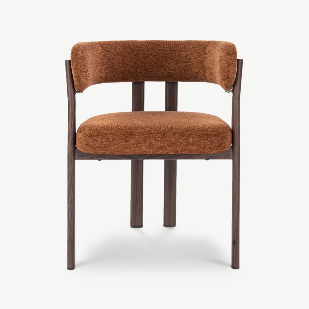 Percy Dining Chair with Armrests, Terracotta Fabric, Walnut