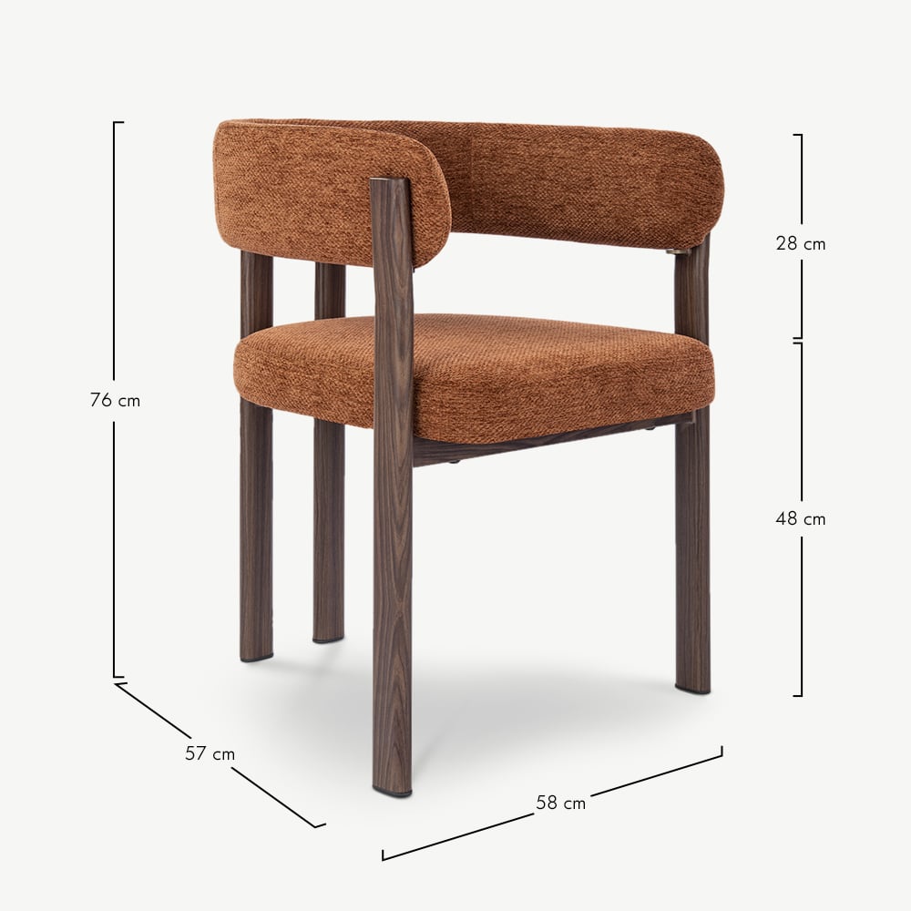 Percy Dining Chair with Armrests, Terracotta Fabric, Walnut