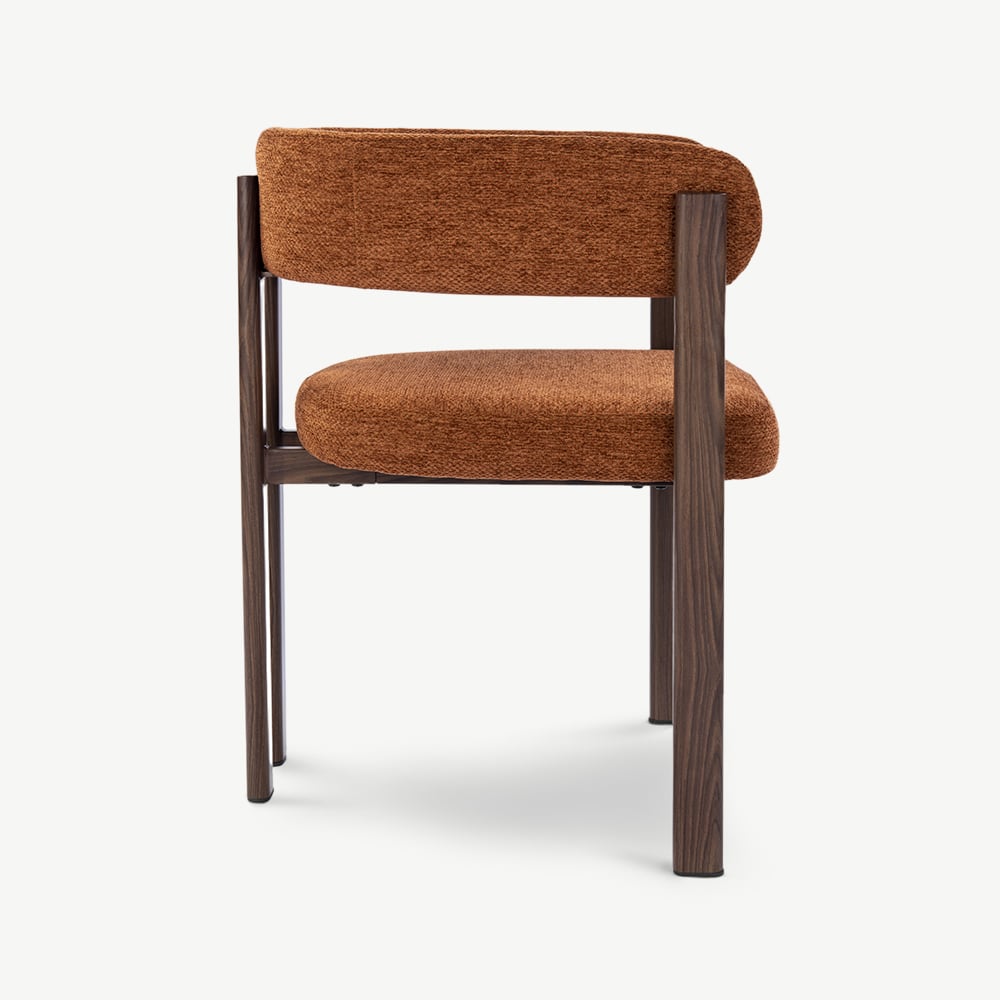 Percy Dining Chair with Armrests, Terracotta Fabric, Walnut