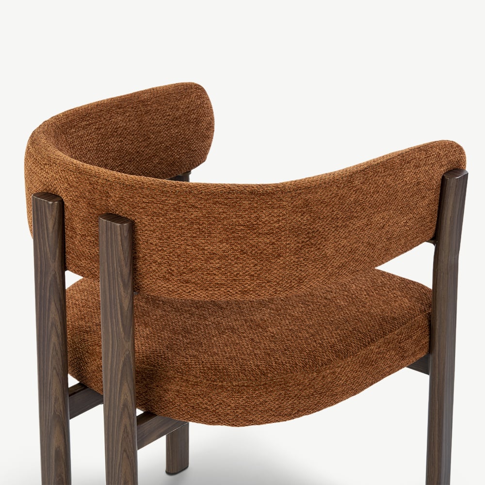 Percy Dining Chair with Armrests, Terracotta Fabric, Walnut