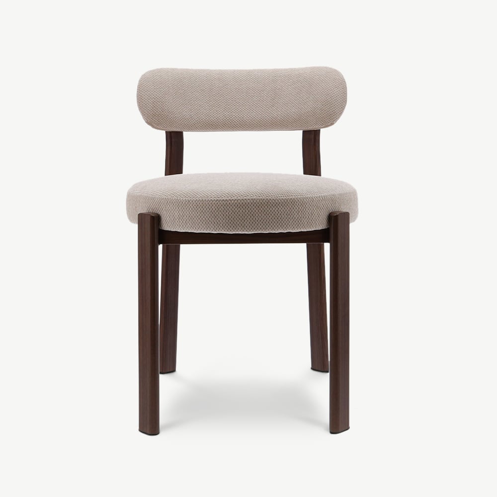 Duveen Eetkamerstoel, Beige Stof, Walnoot