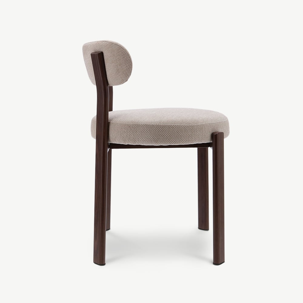 Duveen Eetkamerstoel, Beige Stof, Walnoot