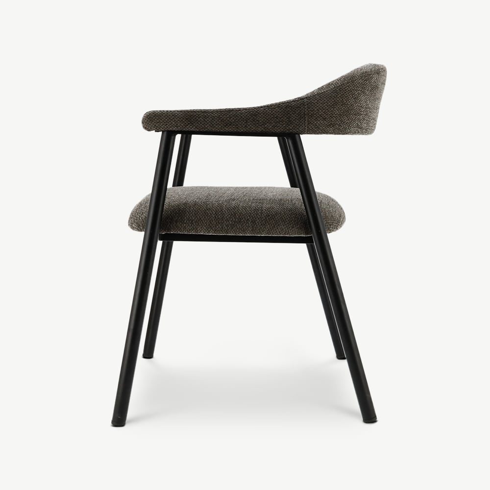 Chaise à accoudoirs Bjorn, Tissu Anthracite, Métal Noir