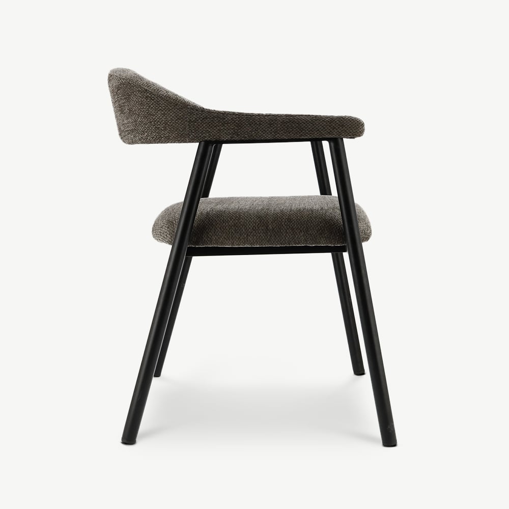 Chaise à accoudoirs Bjorn, Tissu Anthracite, Métal Noir