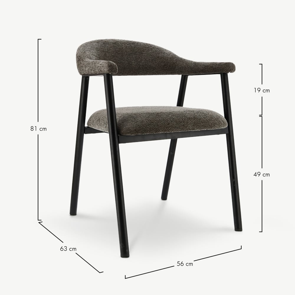 Chaise à accoudoirs Bjorn, Tissu Anthracite, Métal Noir