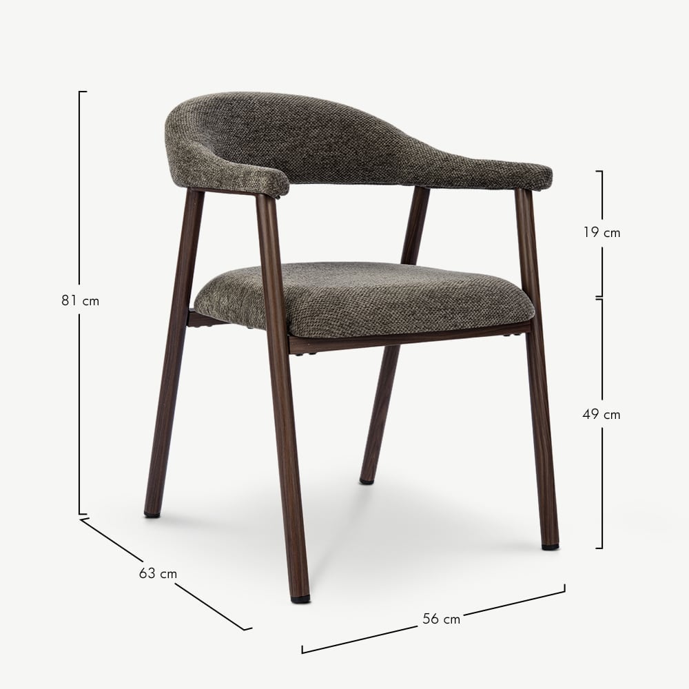 Bjorn Dining Armchair, Anthracite Fabric, Walnut