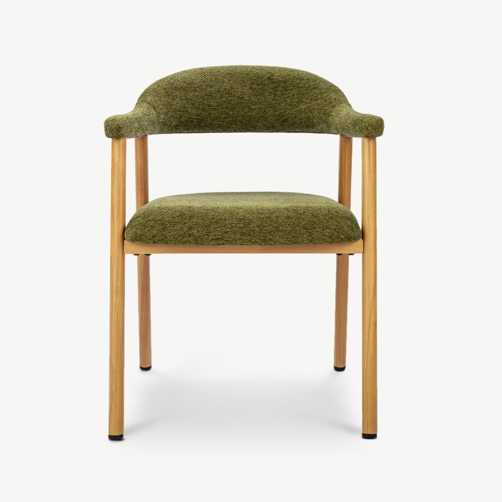 Bjorn Dining Armchair, Green Fabric, Natural Wood