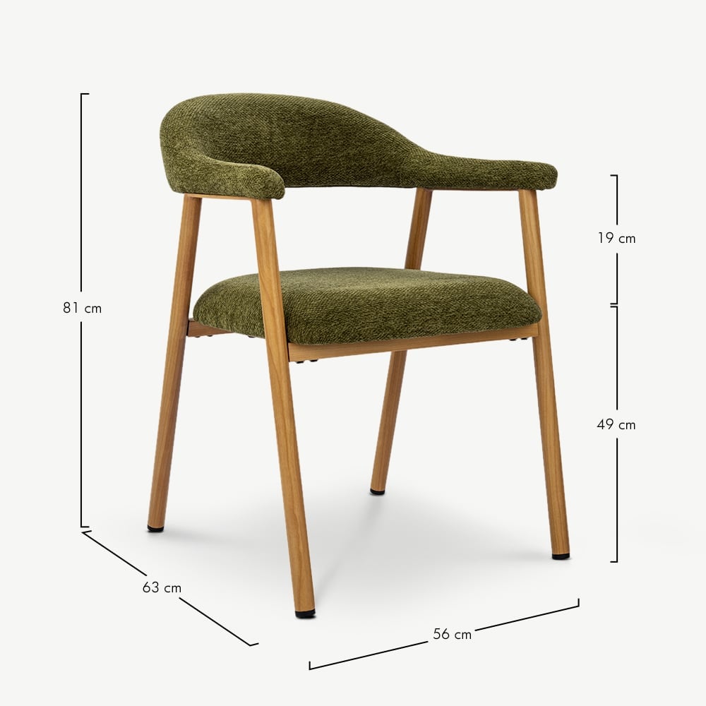 Bjorn Dining Armchair, Green Fabric, Natural Wood