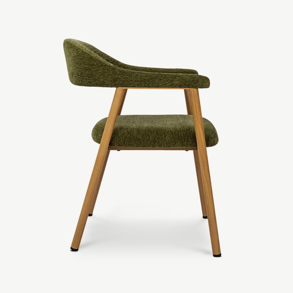 Bjorn Dining Armchair, Green Fabric, Natural Wood