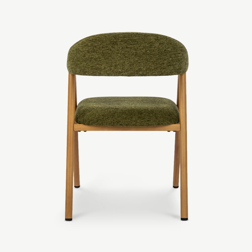 Bjorn Dining Armchair, Green Fabric, Natural Wood