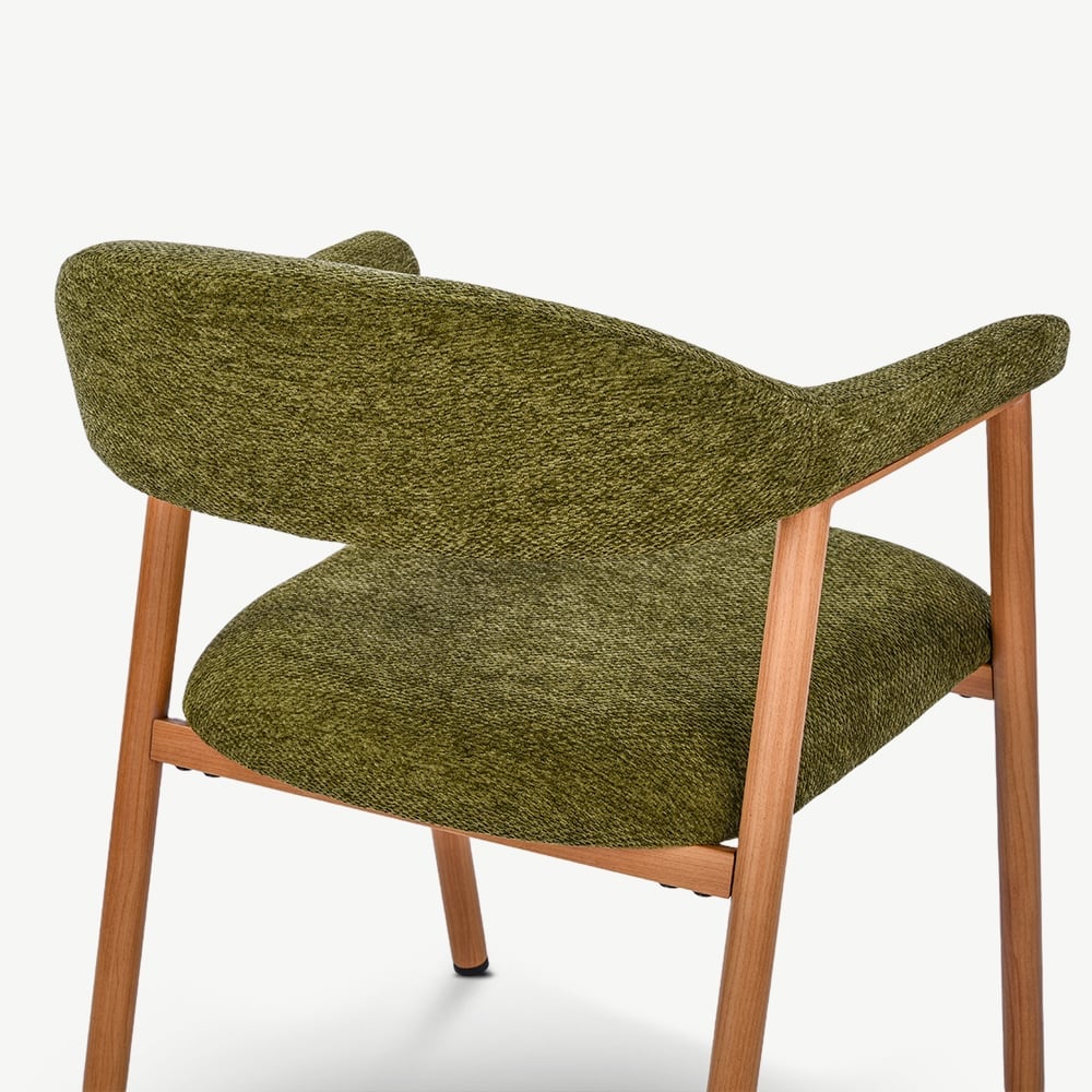 Bjorn Dining Armchair, Green Fabric, Natural Wood