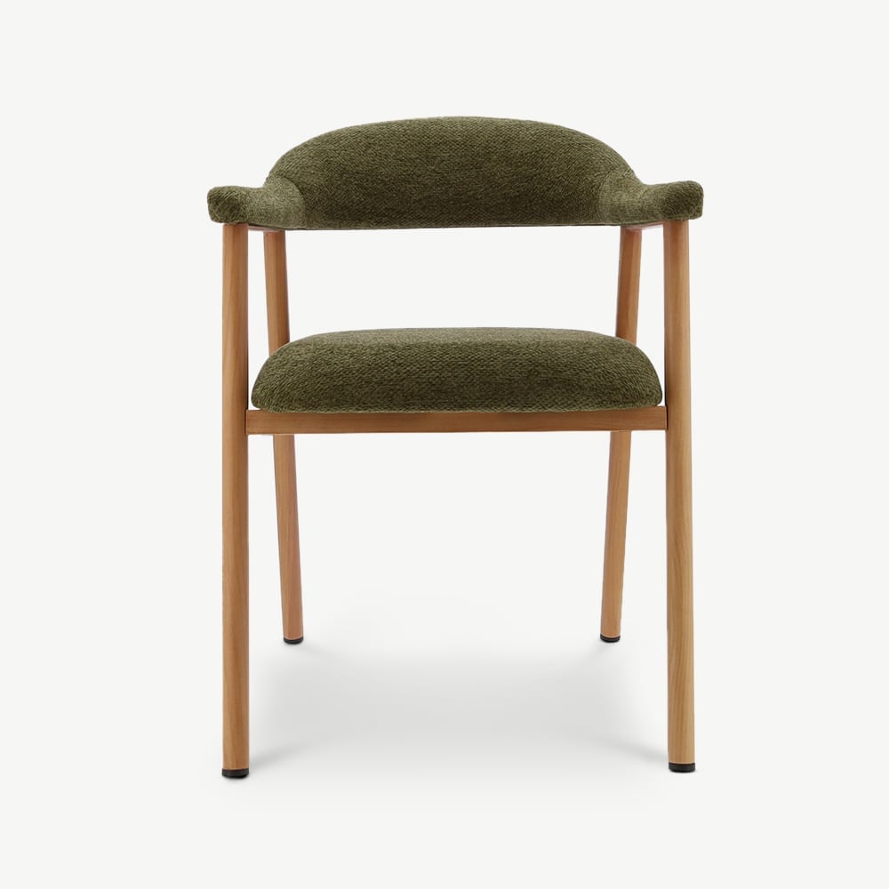 Chaise à accoudoirs Bjorn, Tissu Vert, Bois Naturel