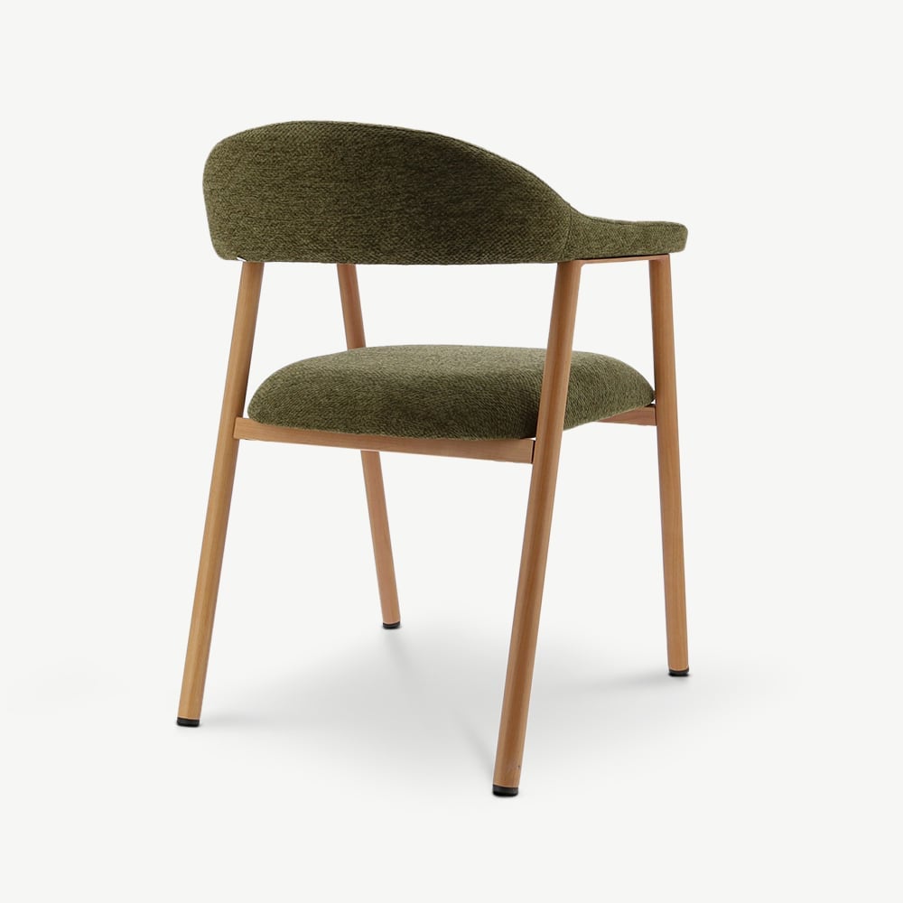 Chaise à accoudoirs Bjorn, Tissu Vert, Bois Naturel