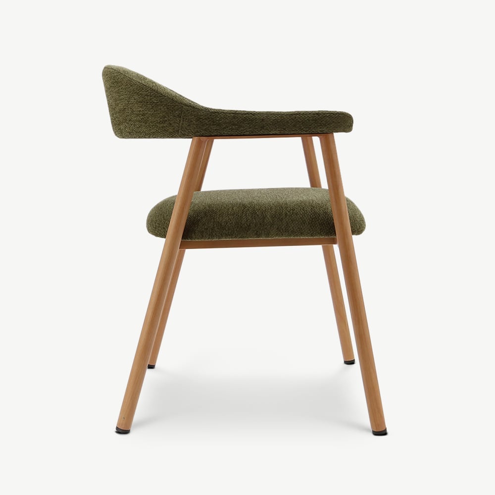 Chaise à accoudoirs Bjorn, Tissu Vert, Bois Naturel