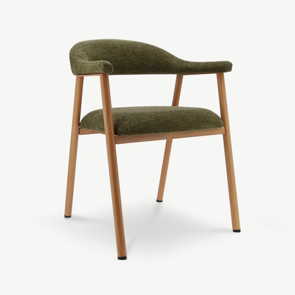 Chaise à accoudoirs Bjorn, Tissu Vert, Bois Naturel
