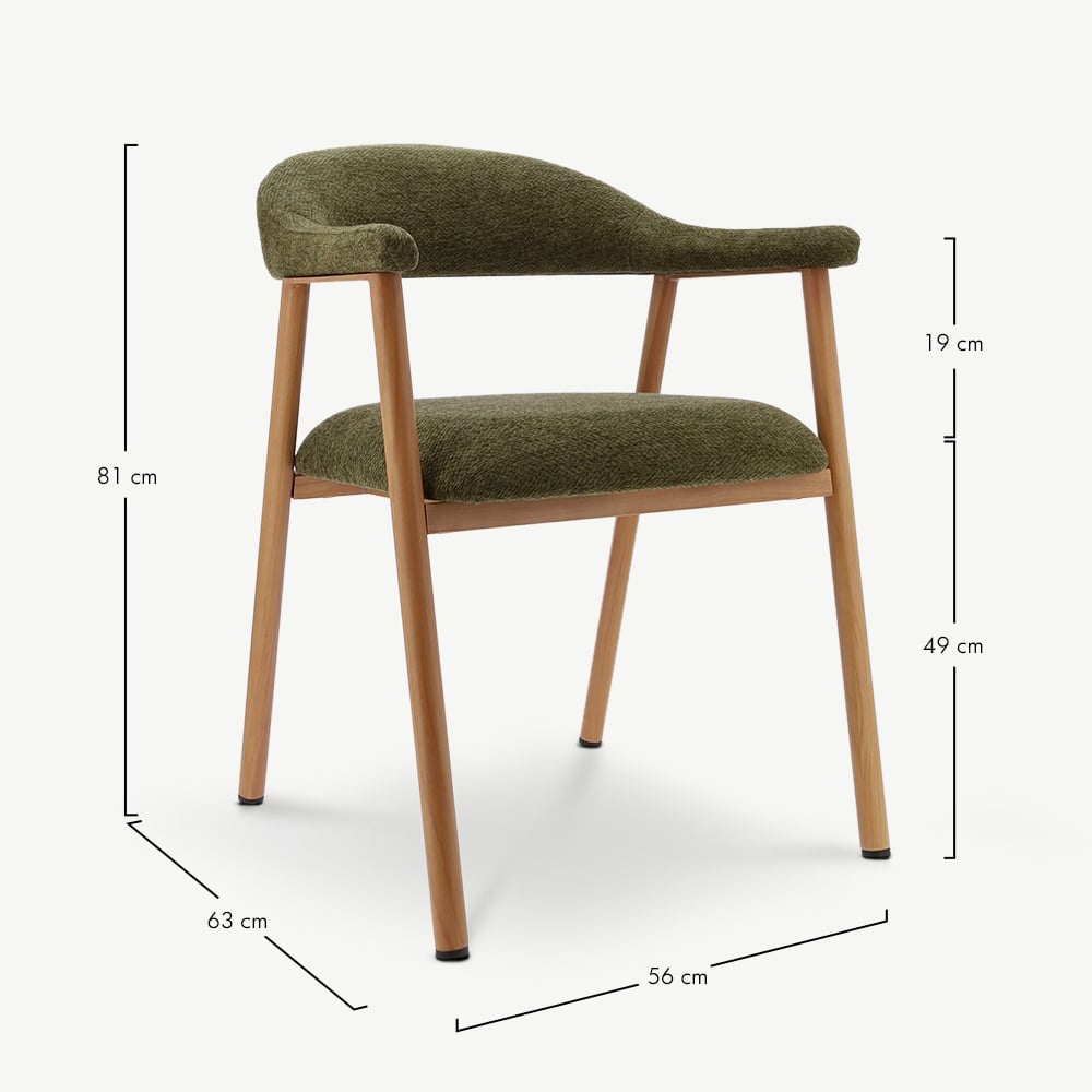 Chaise à accoudoirs Bjorn, Tissu Vert, Bois Naturel