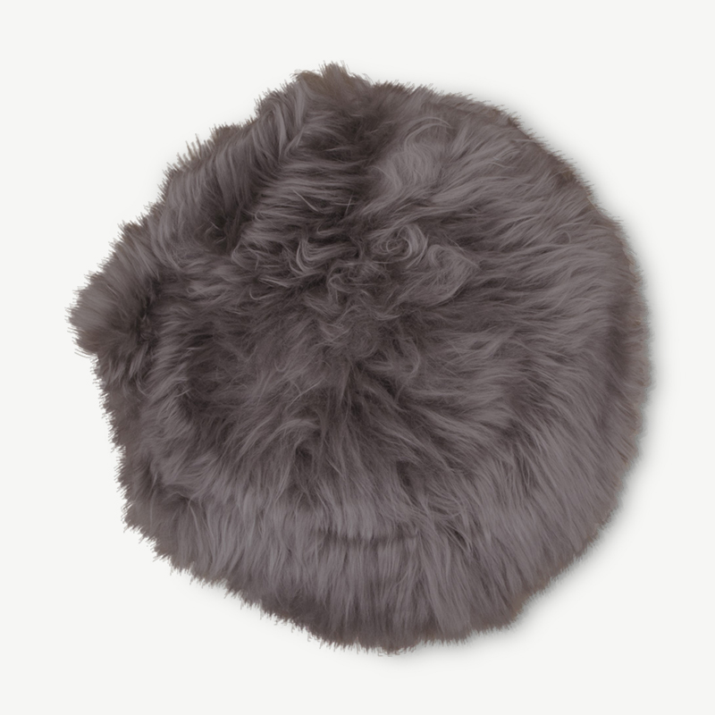 Lambskin cushion, Grey Lambskin cushion Ø35 cm front view