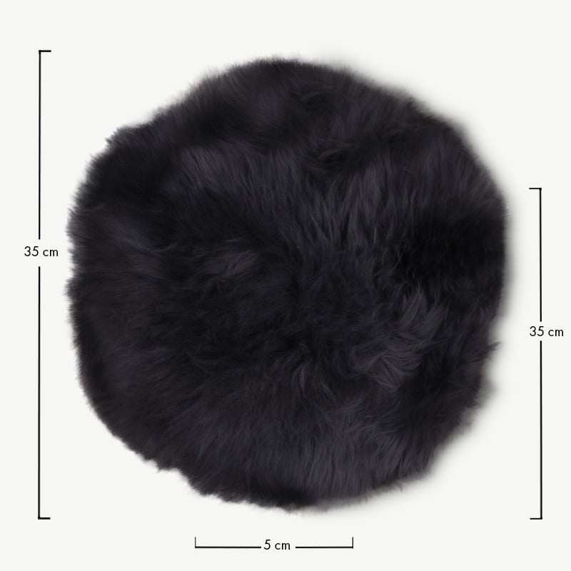 Alan Lamsvacht kussen, zwart lamsvacht Ø35 cm afmetingen