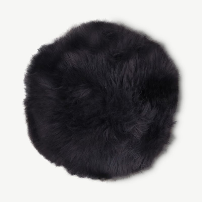 Alan Lamsvacht kussen, zwart lamsvacht Ø35 cm vooraanzicht