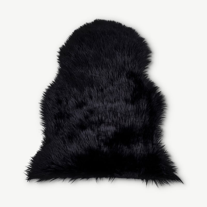 Iberican Artificial lambskin Rug, black, 50x85cm front view