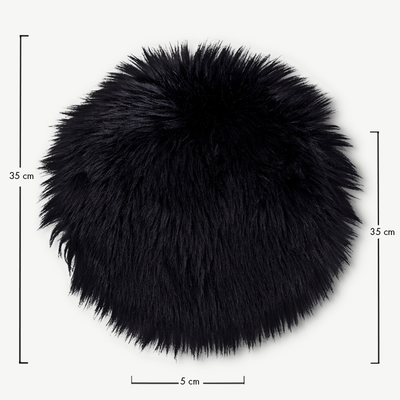 Coussin rond en peau d'agneau LASKI, noir, Ø35 cm dimensions