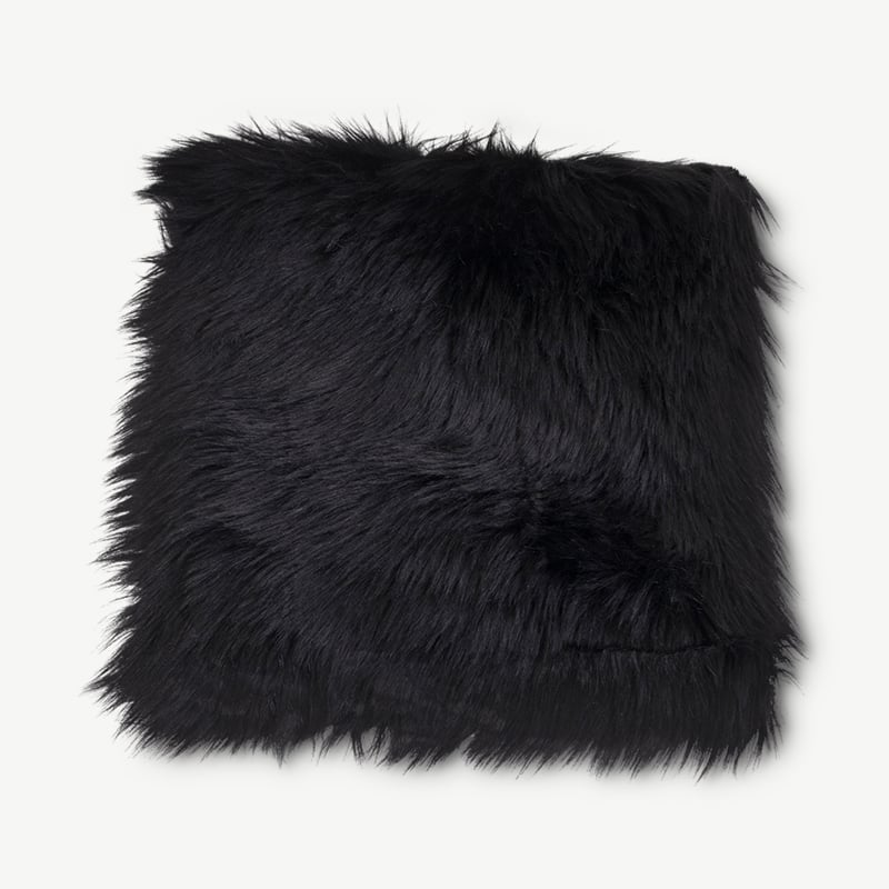 Quadratisches Kunstlammfellkissen LASKI, Schwarz 40 x 40 cm Frontansicht