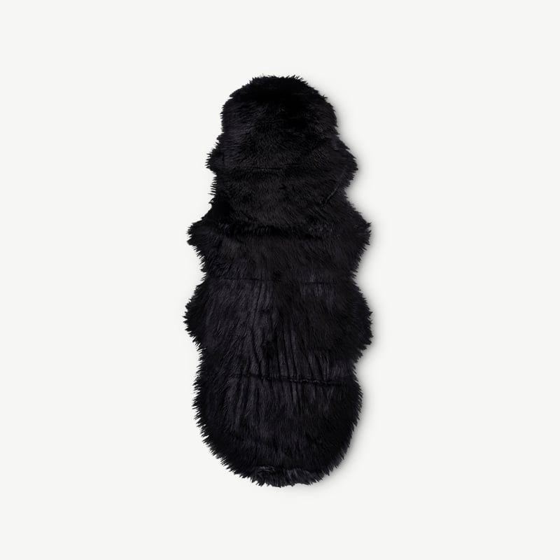 Uta Artificial lambskin Rug, Black, 60x180cm front view