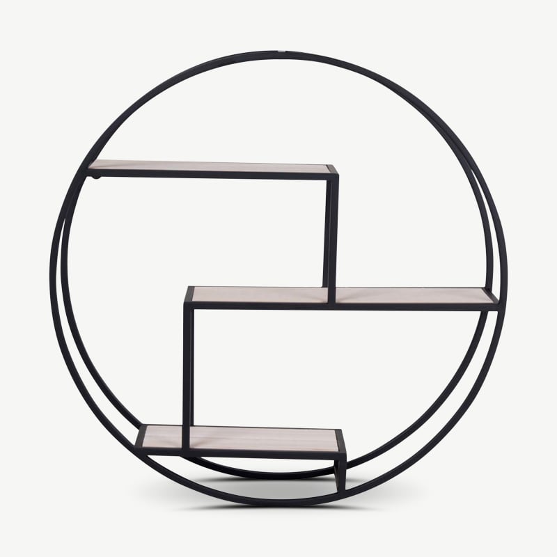 City Shelf plank, zwart staal met naturel hout vooraanzicht