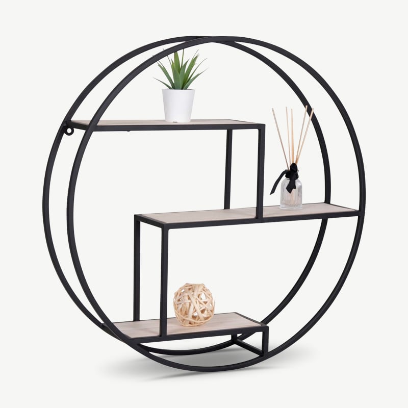 City Shelf plank, zwart staal met naturel hout detailfoto