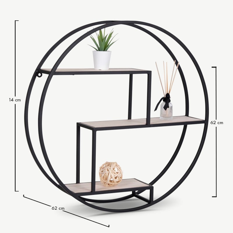 City Shelf plank, zwart staal met naturel hout afmetingen