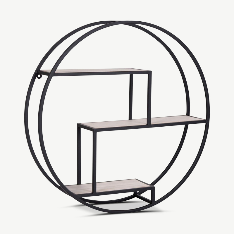 City Shelf plank, zwart staal met naturel hout schuinaanzicht