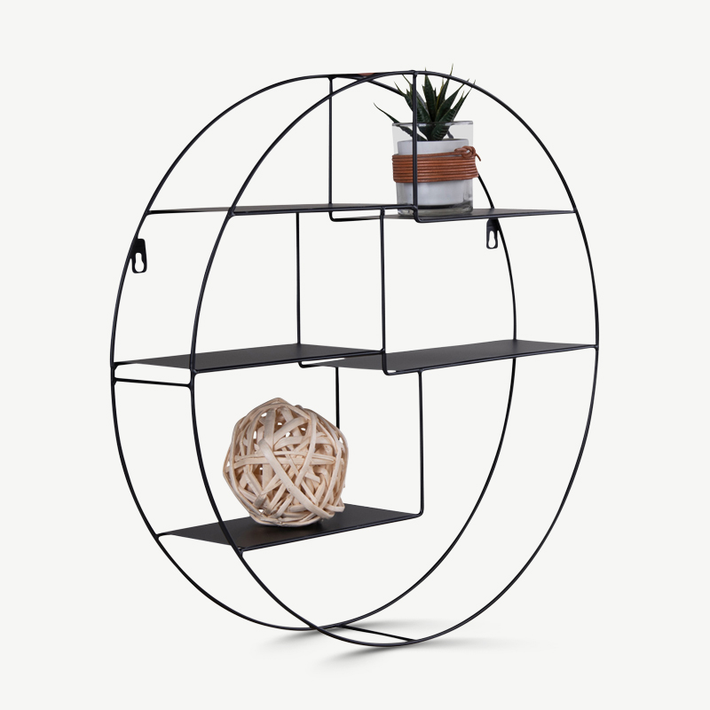 Genk round shelf, black frame oblique view