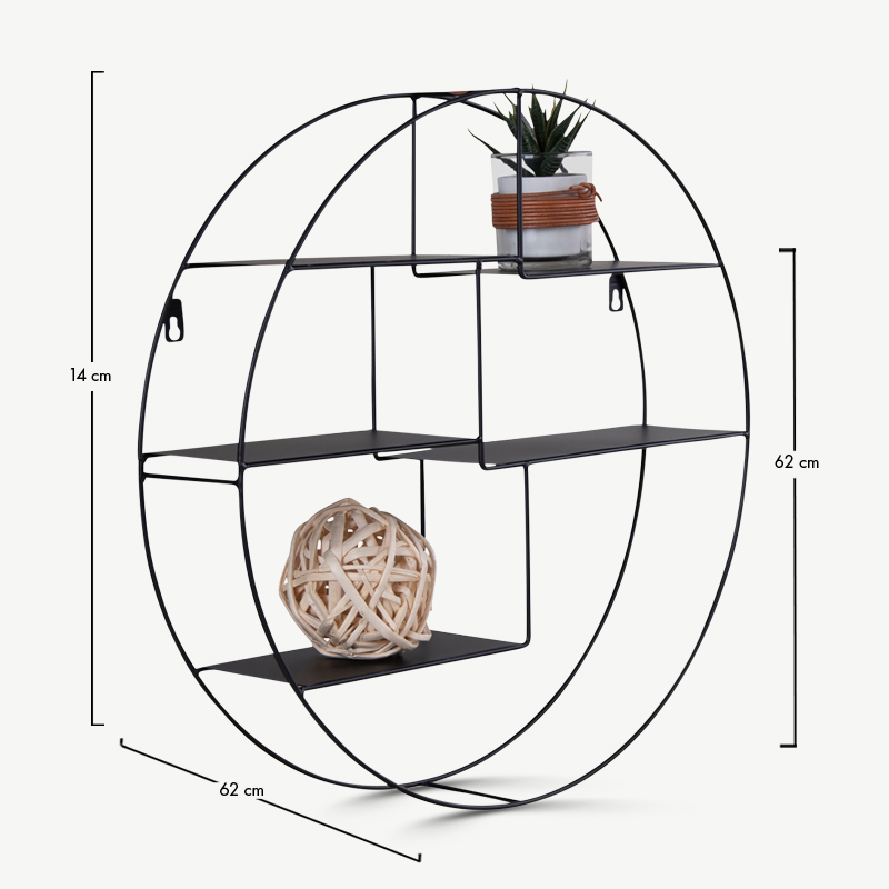 Genk round shelf, black frame dimensions