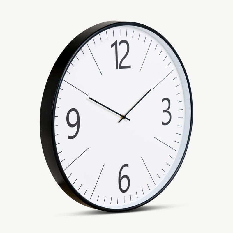 Bon Wanduhr, Schwarzer Stahl & weißer Kunststoff Schrägansicht
