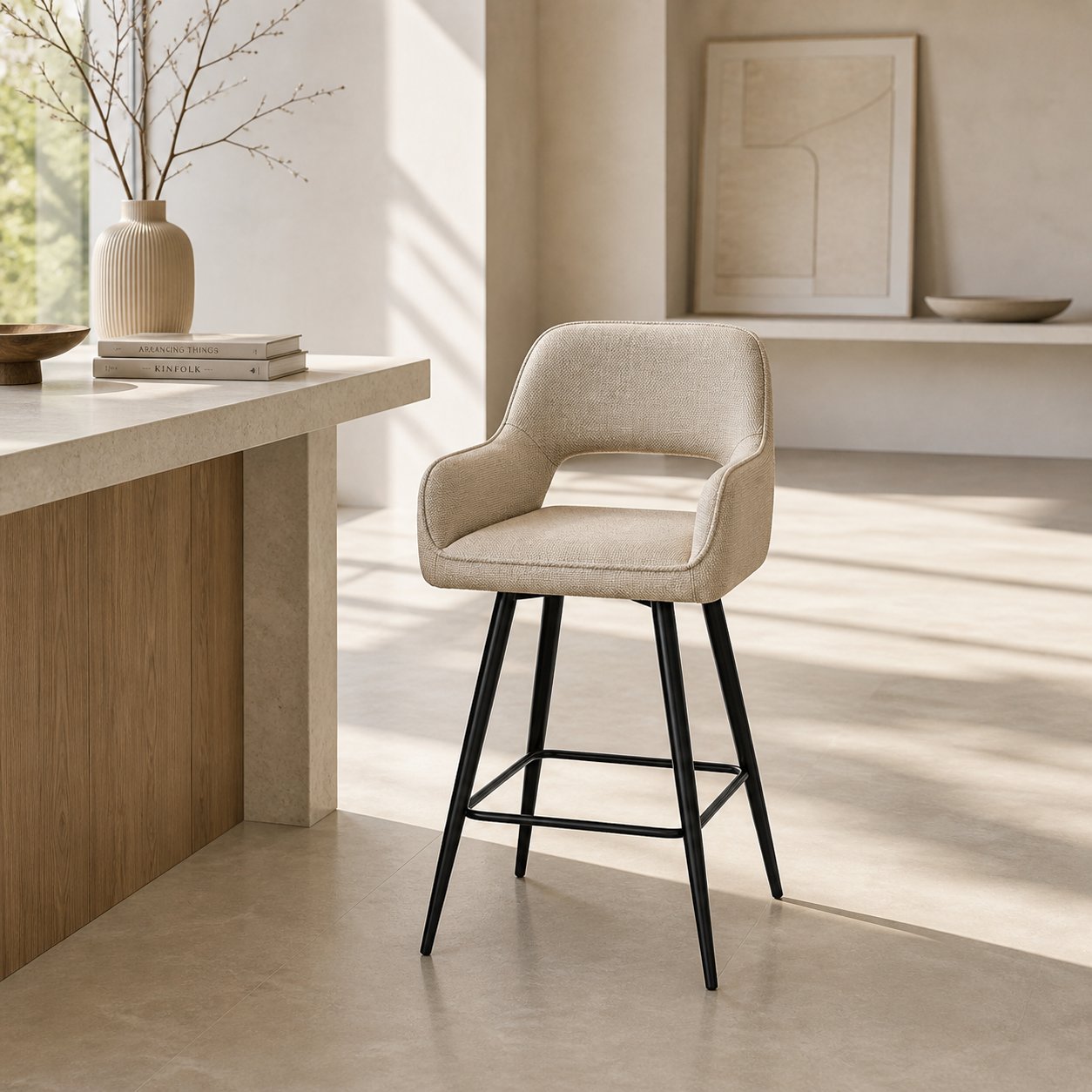 Maite Bar Stool, Beige Fabric view 6