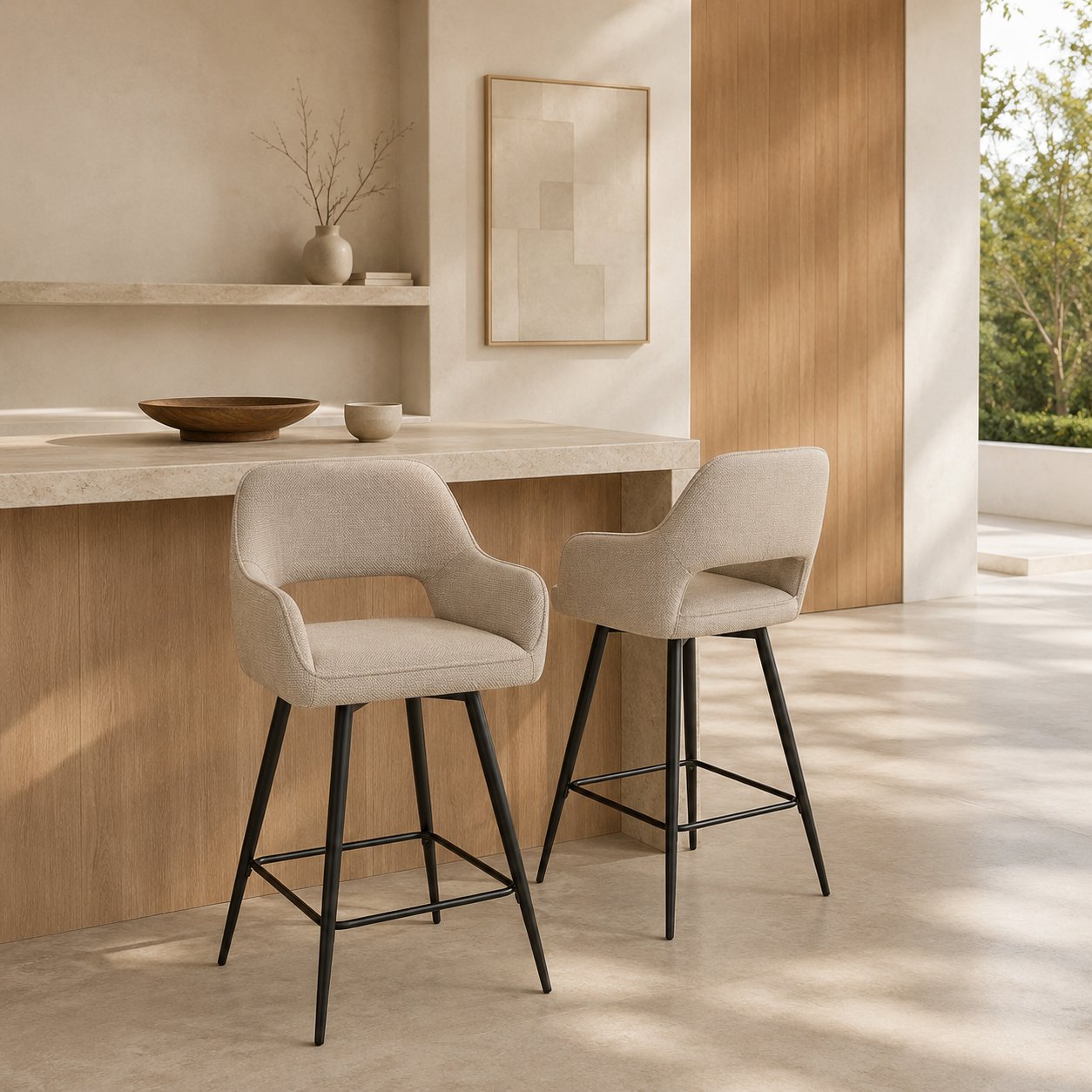 Maite Bar Stool, Beige Fabric view 6