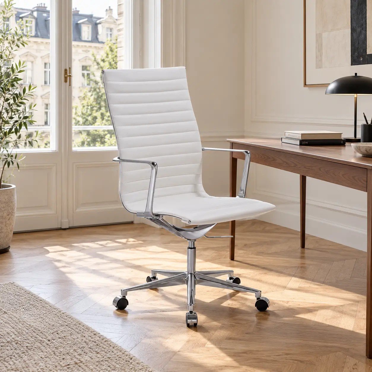 Akira Office Chair, White Leather, Highback view 6