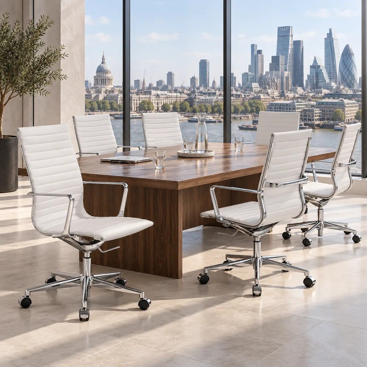 Akira Office Chair, White Leather, Highback view 6