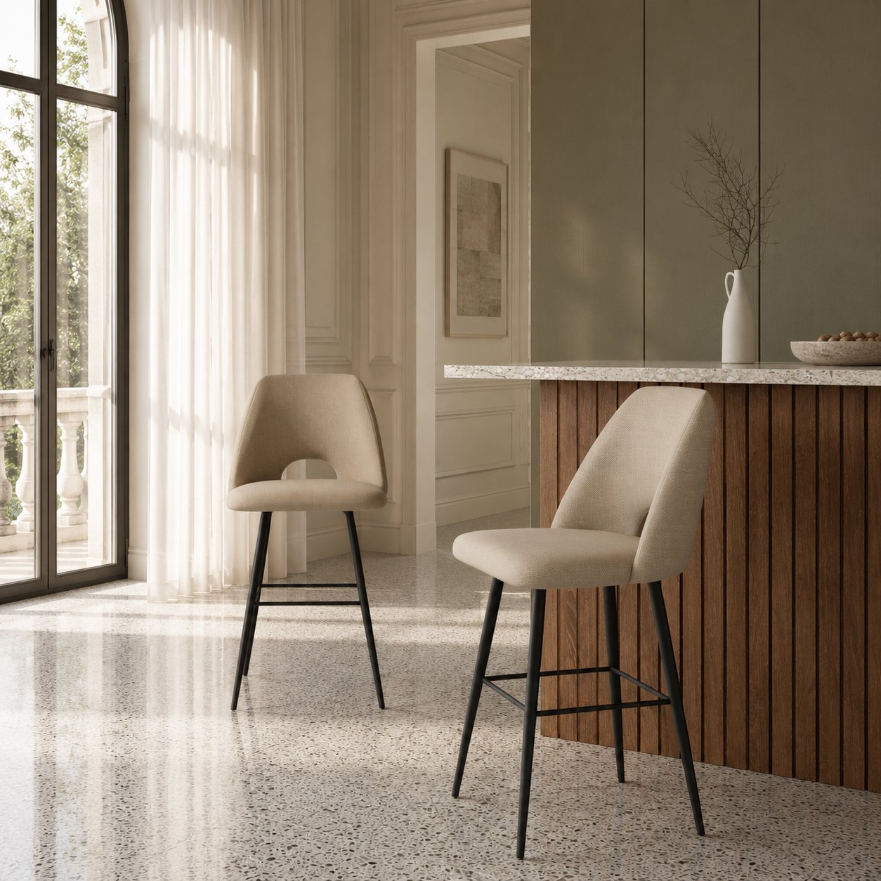 Caio barkruk, beige stof view 8