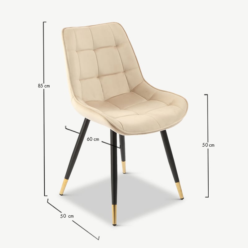 Chloé eetkamerstoel, beige velvet met zwart onderstel afmetingen