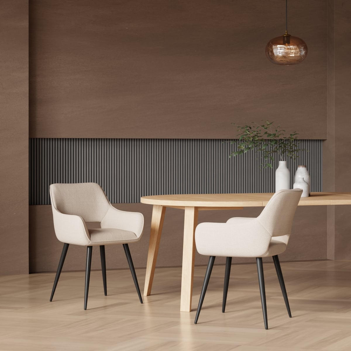 Adele eetkamerstoel met armleuningen, beige stof view 6