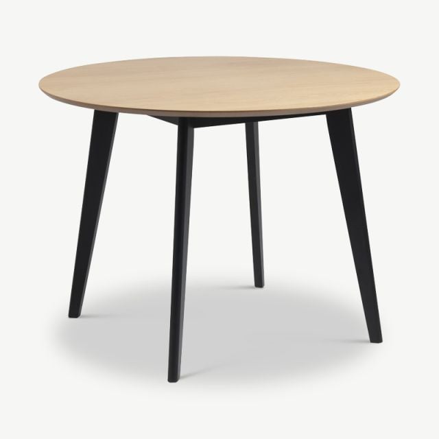 India Round Dining Table, Natural Oak & Black - Ø105 cm ecom front view