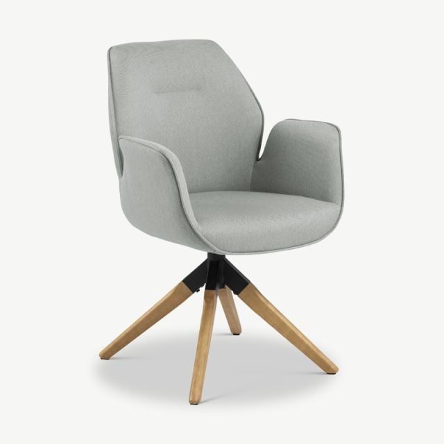 Thalia Dining chair, Light Grey Fabric & Rubberwood ecom front view